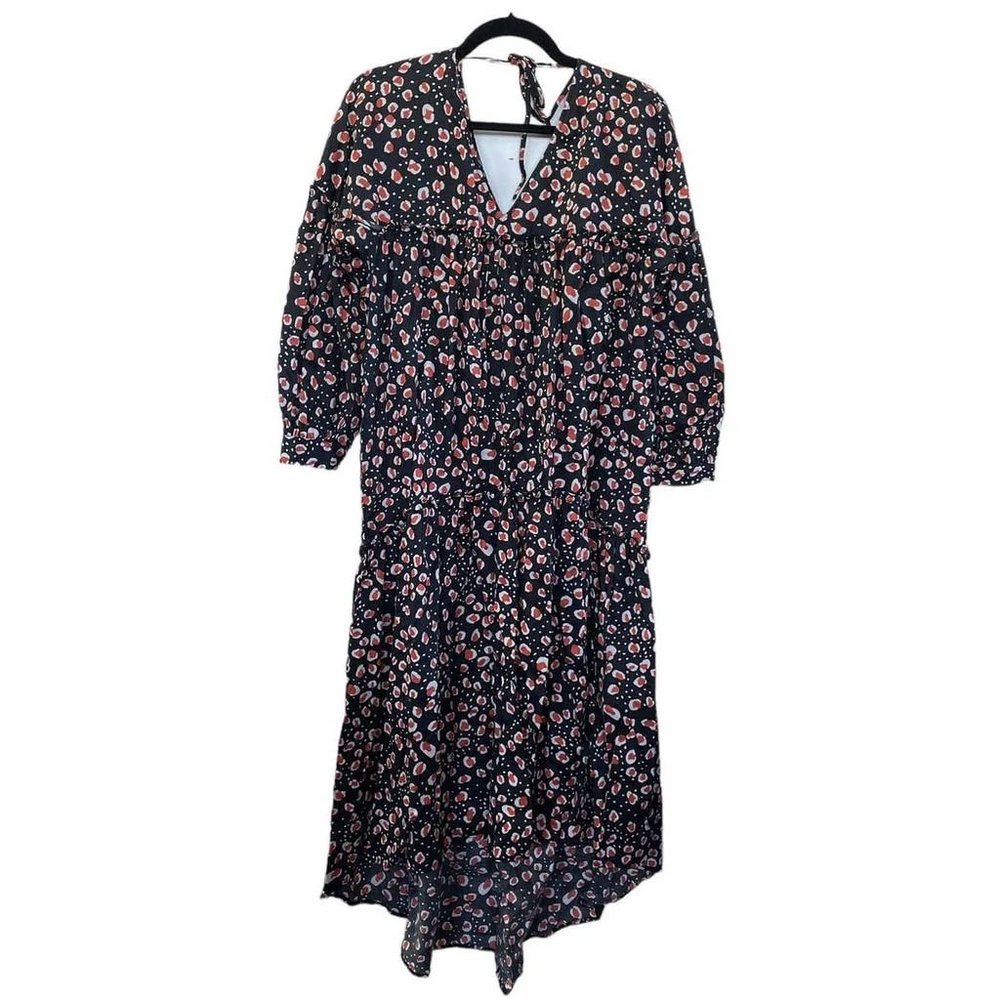 Who What Wear Dress Women Small Black Red Orange Animal V Neck Long Sleeve Midi